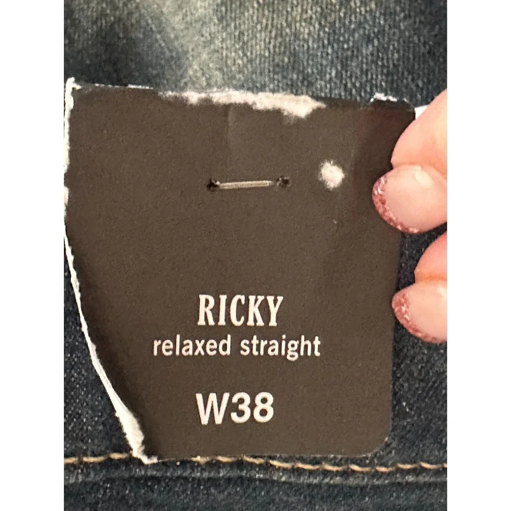 New True Religion Ricky Relaxed Straight Distressed Jean Y2K Men 38 Dark 40x34